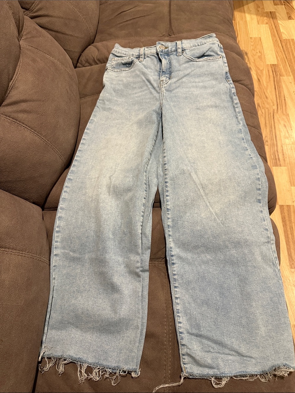 Banana Republic Factory Light Blue Wide-Leg Jeans with Frayed Hem